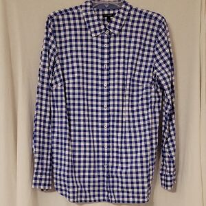 Talbots Bright Blue and White Plaid Women's 100% Cotton Shirt